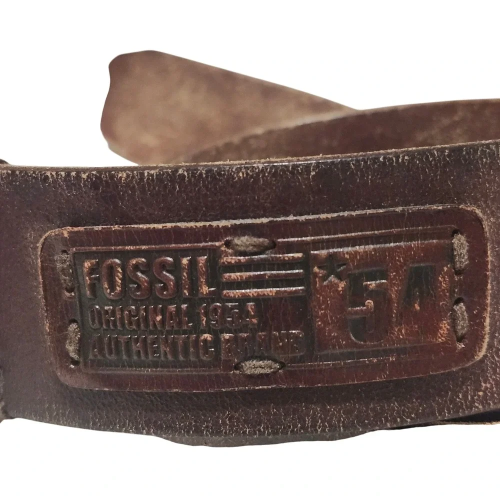 Fossil Belt Mens 32 Brown Genuine Leather Distressed Fossil 54 Rustic Basic